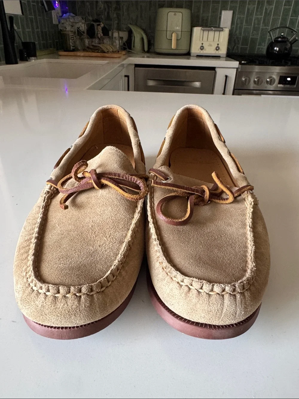 Brooks Brothers Men’s Khaki Suede Camp Boat Shoes Moccasins